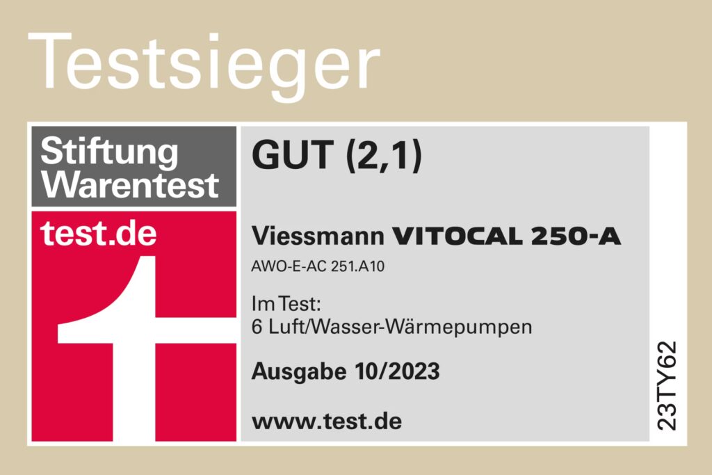 Stiftung Warentest Testsieger — Viessmann Vitocal 250-A · Ausgabe 10/2023